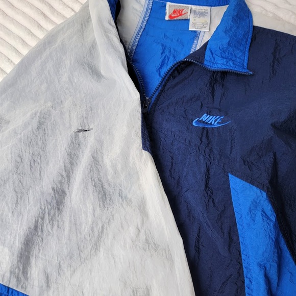 Vintage Nike Windbreaker Jacket M Blue White 90s Y2K Sporty Track Zip Streetwear - Picture 7 of 10